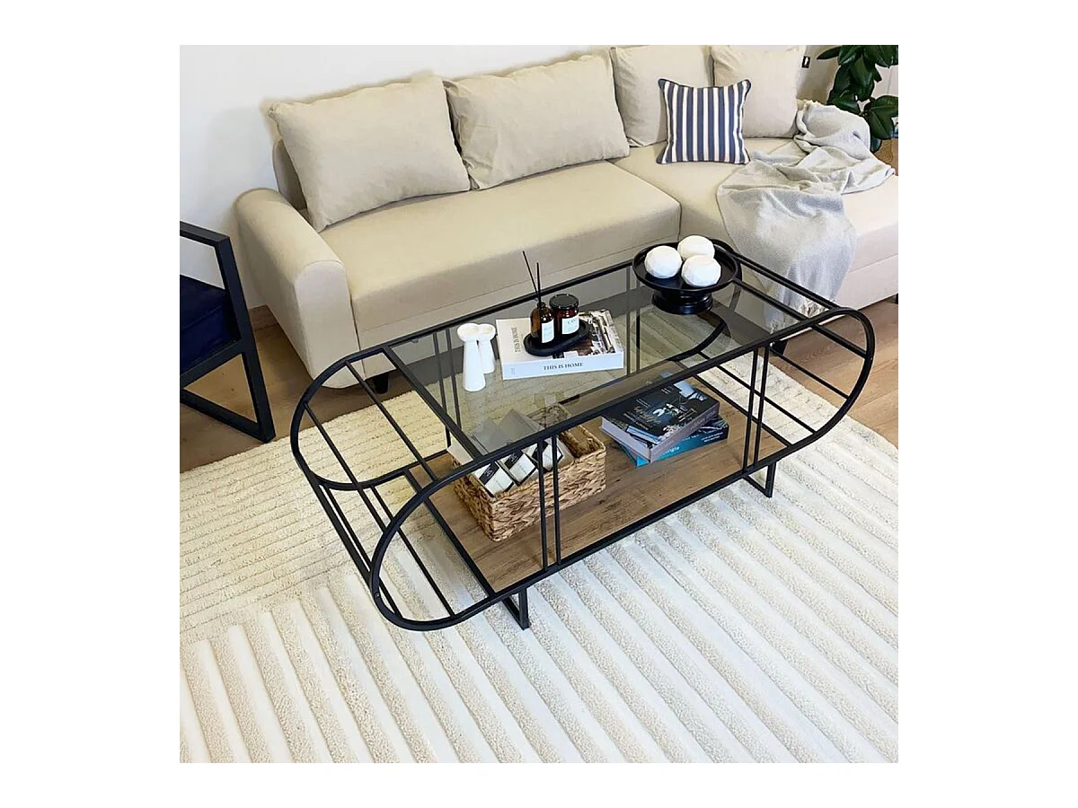 Table basse avec plateau en verre et métal L145 cm - WINDY