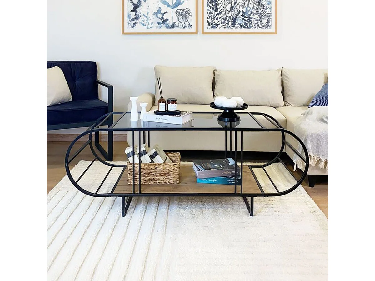 Table basse avec plateau en verre et métal L145 cm - WINDY