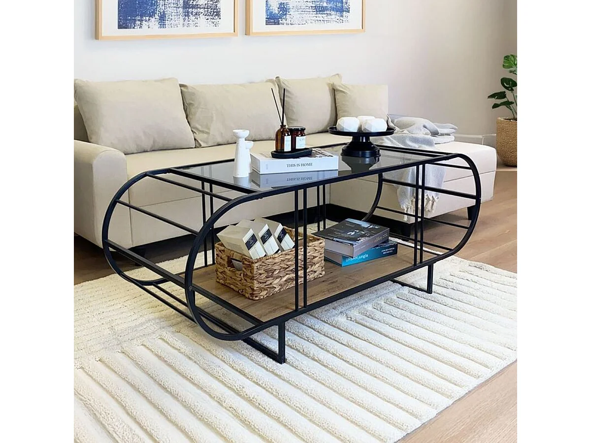 Table basse avec plateau en verre et métal L145 cm - WINDY