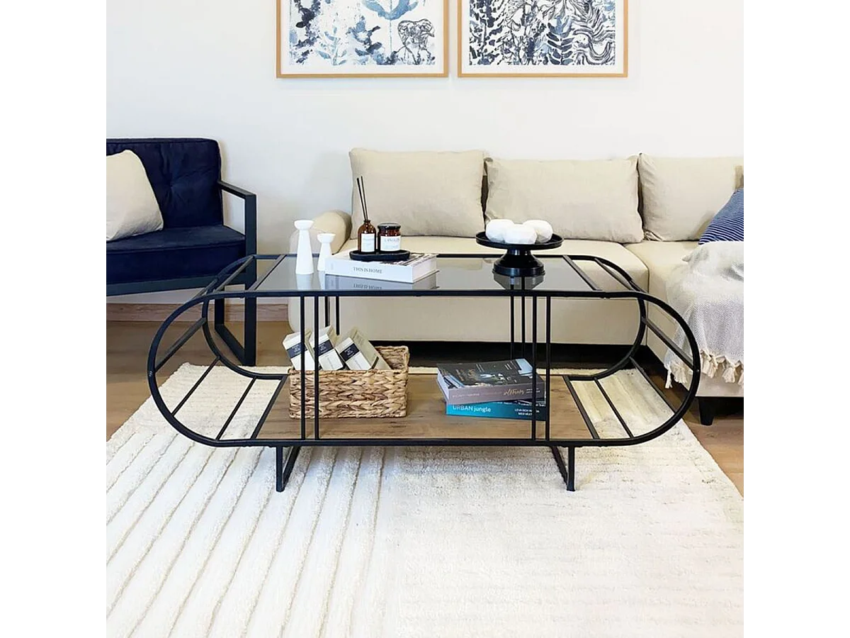 Salontafel met glazen en metalen blad L145 cm - WINDY