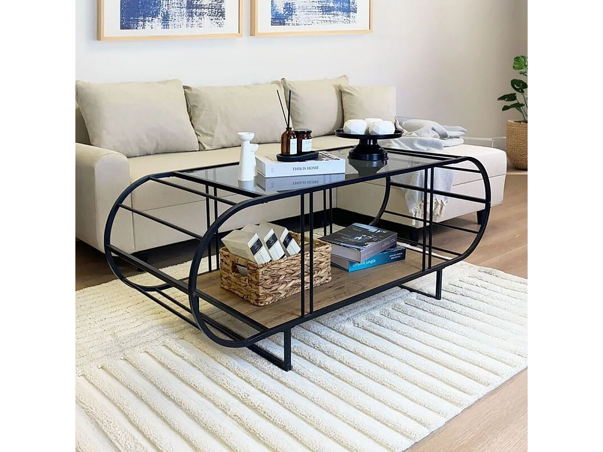 Salontafel met glazen en metalen blad L145 cm - WINDY