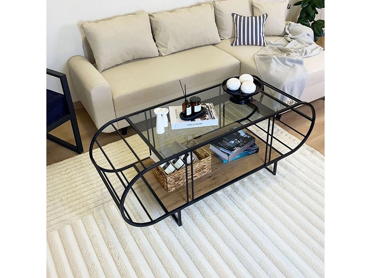 Salontafel met glazen en metalen blad L145 cm - WINDY