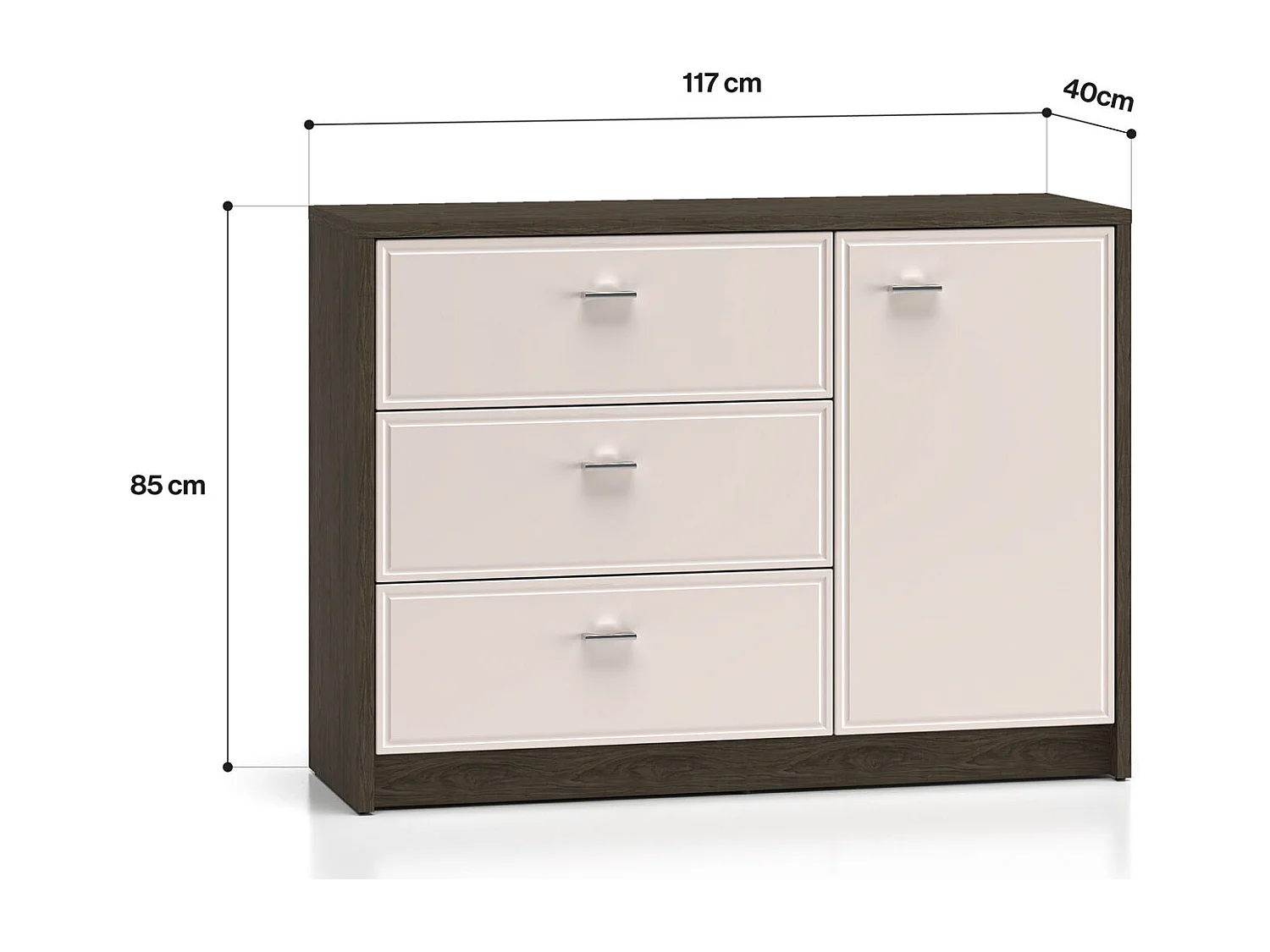 KOMMODE Avante 117 / 40 / 85cm Windmill Eiche dunkel / Cashmere Hochglanz