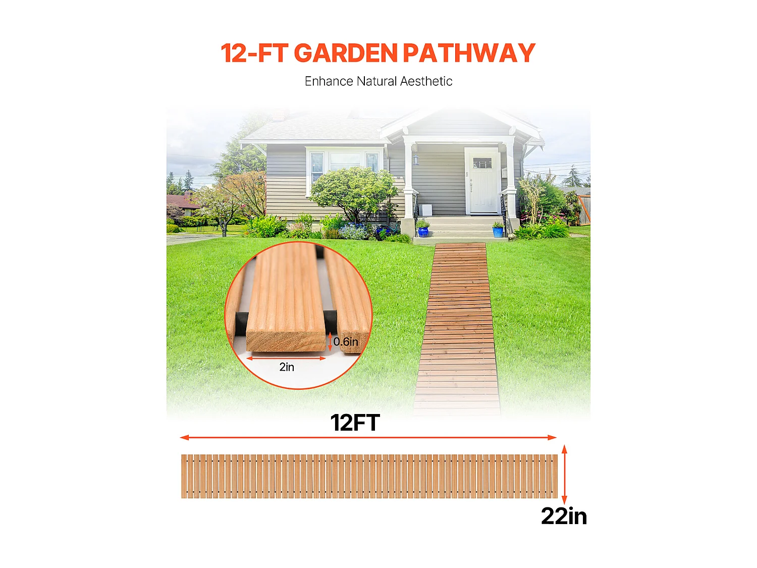 Allée Chemin de Jardin, SucceBuy Passerelle de Jardin Droite en Bois (365 × 55 cm) – Modèle à Dérouler