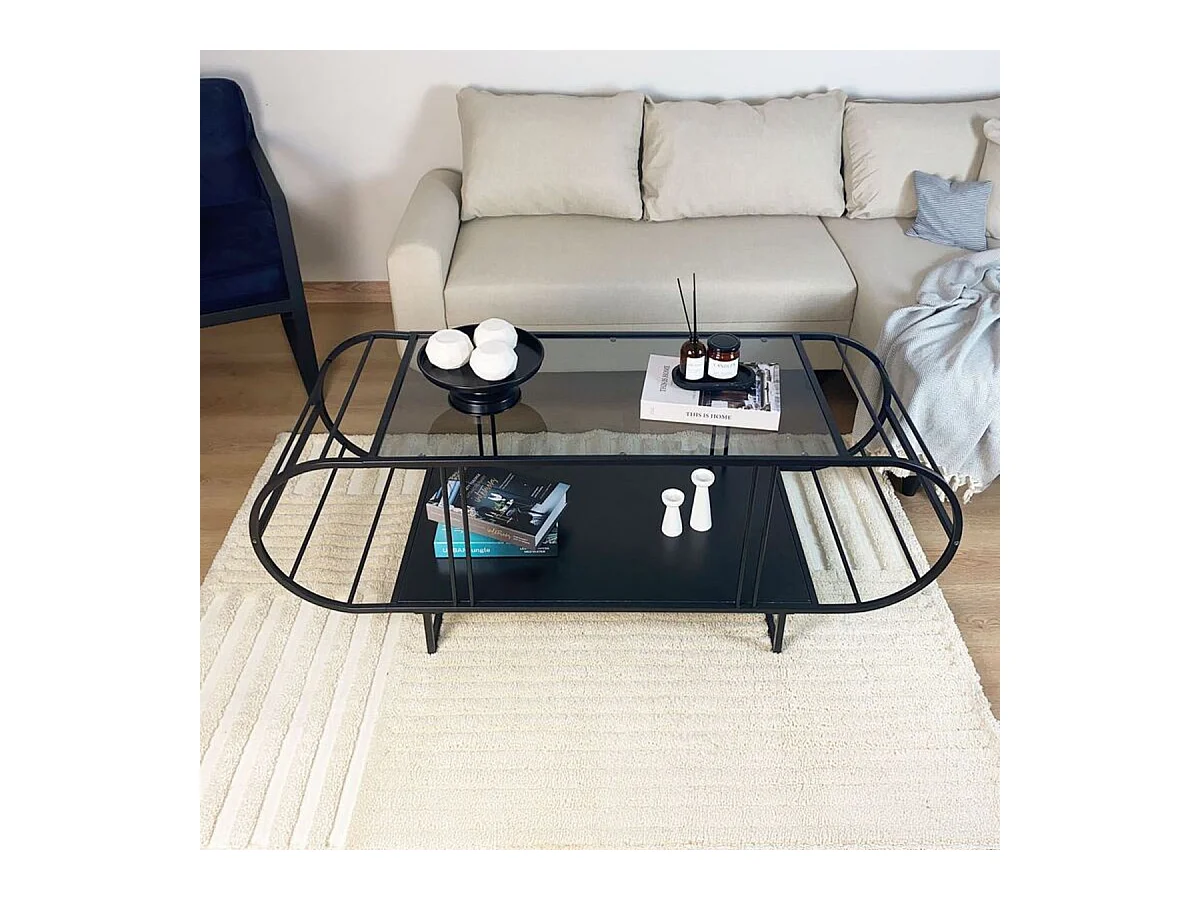 Mesa de centro con sobre de vidrio y metal L145 cm - WINDY