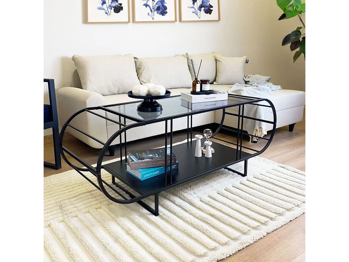 Mesa de centro con sobre de vidrio y metal L145 cm - WINDY