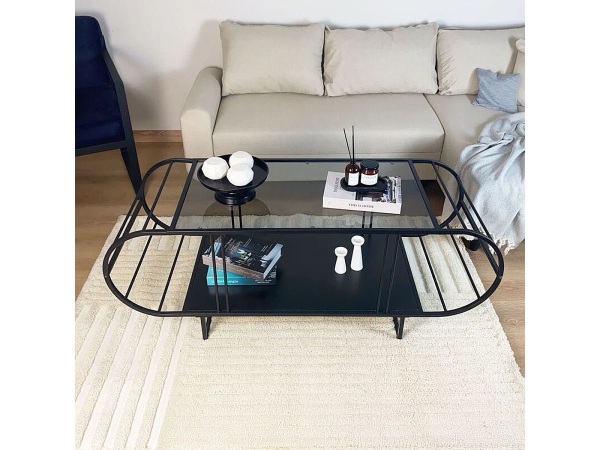 Mesa de centro con sobre de vidrio y metal L145 cm - WINDY