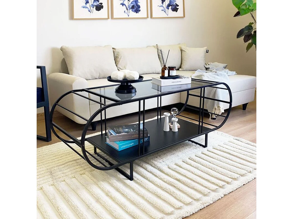 Mesa de centro con sobre de vidrio y metal L145 cm - WINDY