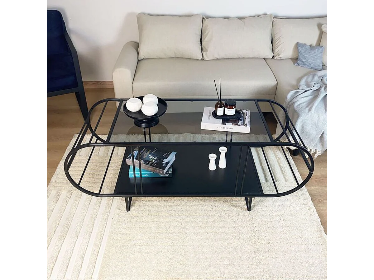 Mesa de centro con sobre de vidrio y metal L145 cm - WINDY