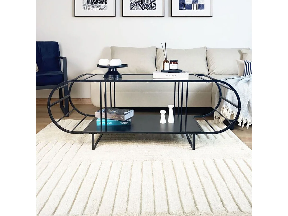 Mesa de centro con sobre de vidrio y metal L145 cm - WINDY