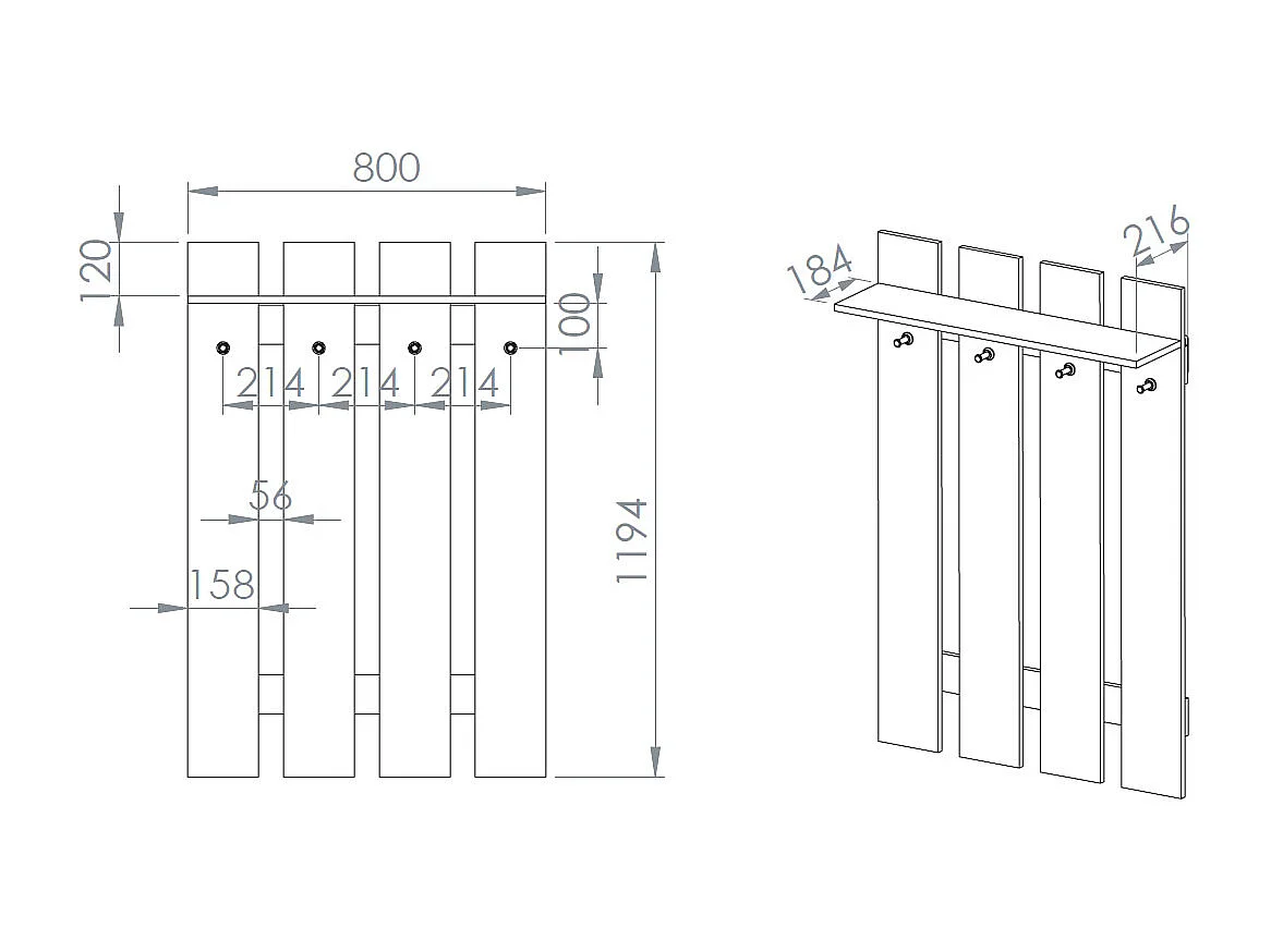 GARDEROBENPANEEL Renes Eiche Artisan 80 / 22 / 119cm