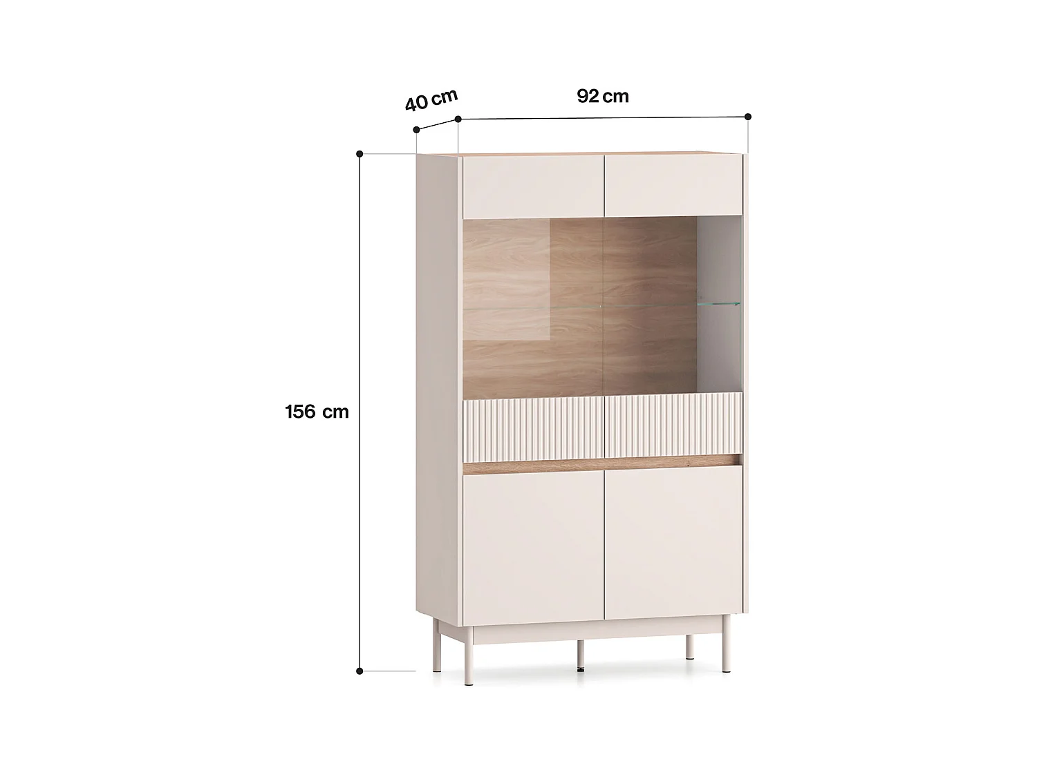 VITRINE Dunea 92 / 40 / 156cm Cashmere / Eiche Cremona Torro ohne Beleuchtung