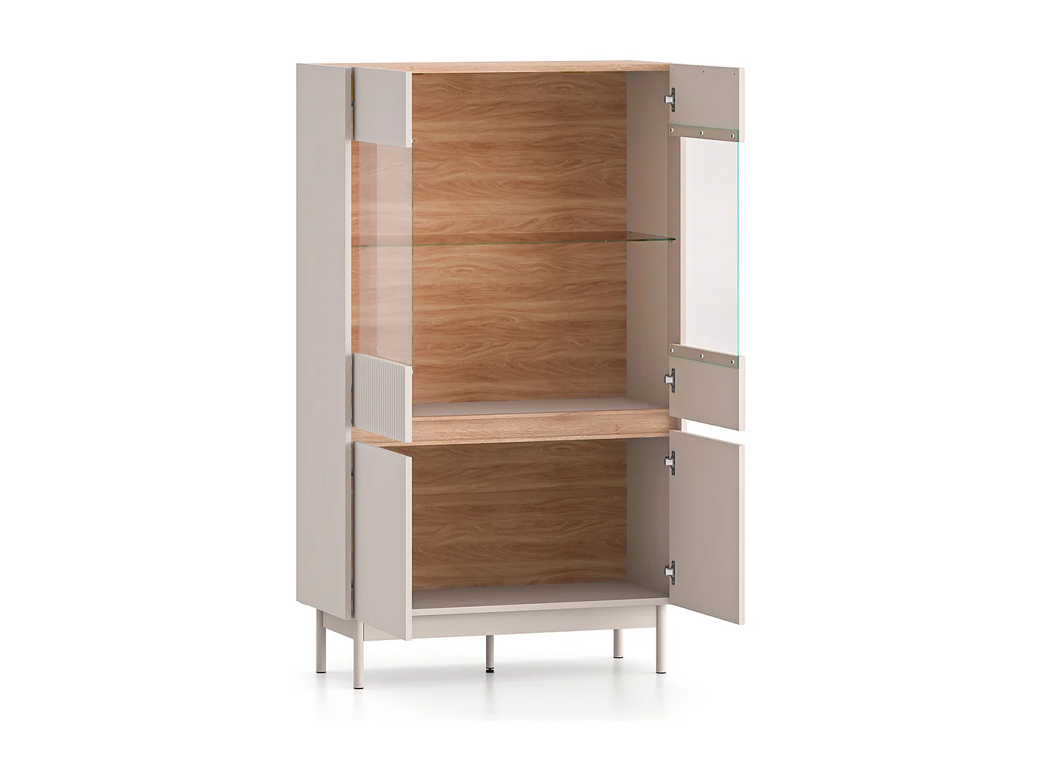 VITRINE Dunea 92 / 40 / 156cm Cashmere / Eiche Cremona Torro ohne Beleuchtung