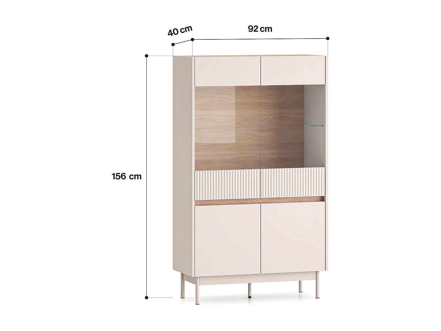 VITRINE Dunea 92 / 40 / 156cm Cashmere / Eiche Cremona Torro ohne Beleuchtung