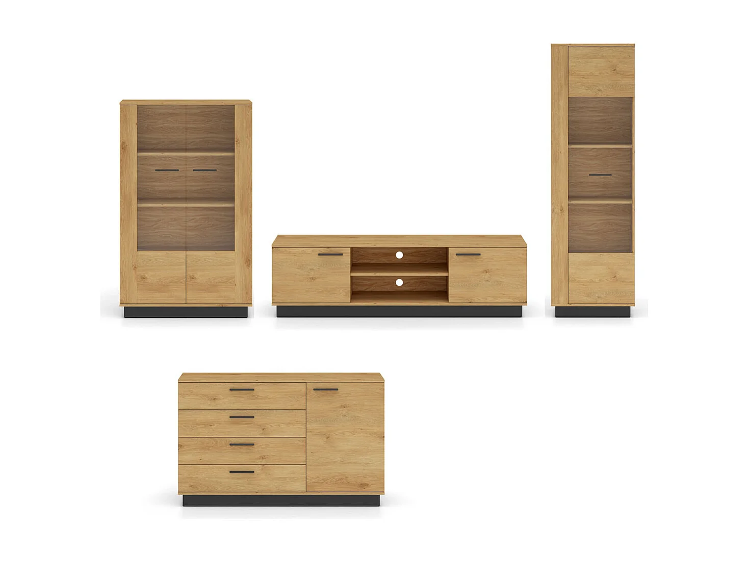 WOHNZIMMER-SET Modesto Eiche Style hell / schwarz 4-teilig