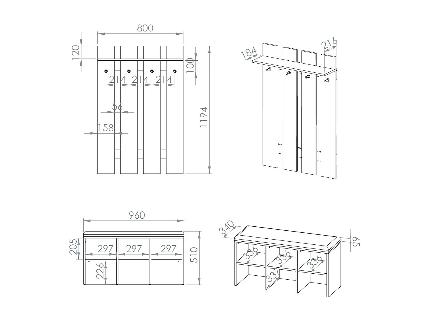 GARDEROBE Renes 2-teilig Eiche Artisan / Schwarz