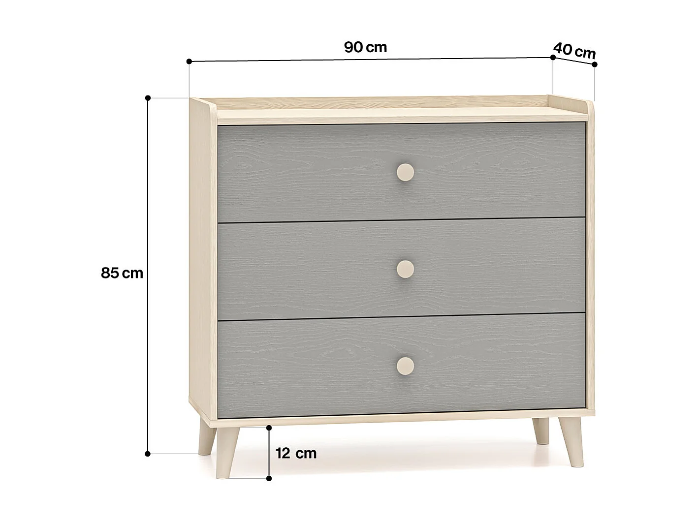 KOMMODE Mevel Wüstensand / Palladiumgrau 90 / 40 / 85cm