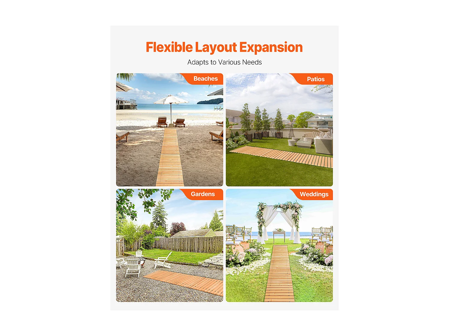 Allée Chemin de Jardin, SucceBuy – Allée de Jardin Droite en Bois (365 × 43 cm) – Déroulable