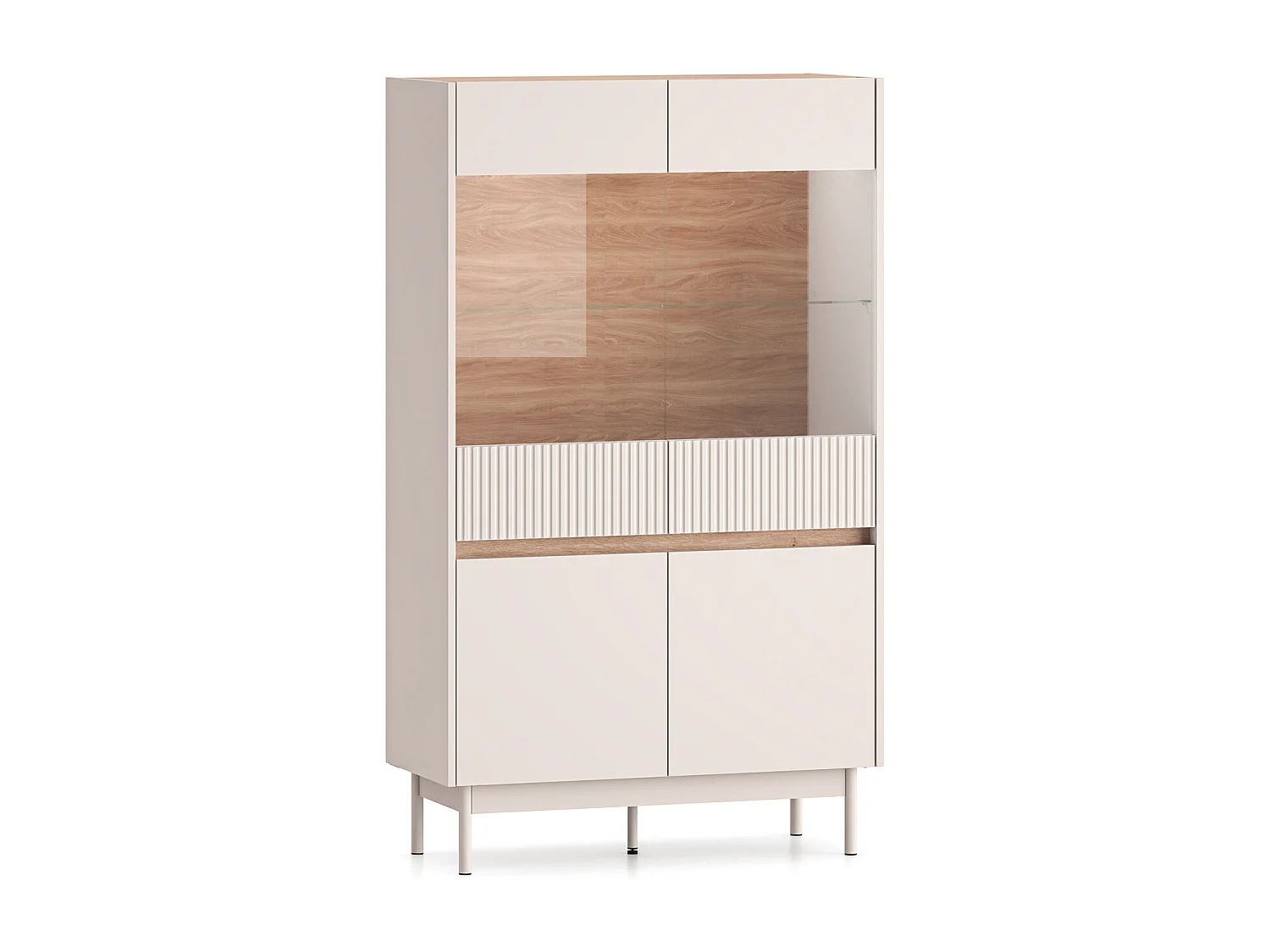 VITRINE Dunea 92 / 40 / 156cm Cashmere / Eiche Cremona Torro mit Beleuchtung