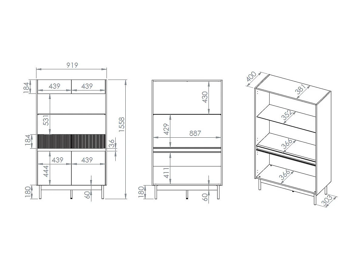 VITRINE Dunea 92 / 40 / 156cm Cashmere / Eiche Cremona Torro mit Beleuchtung