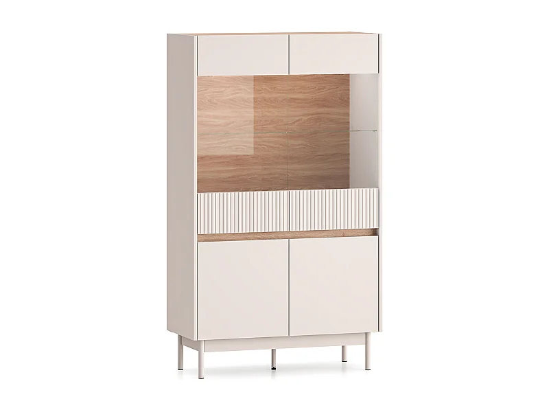 VITRINE Dunea 92 / 40 / 156cm Cashmere / Eiche Cremona Torro mit Beleuchtung