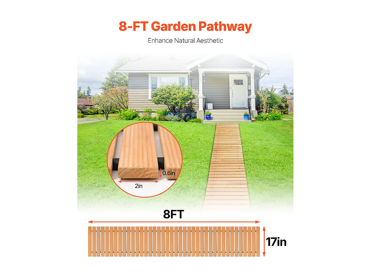 Percorso da Giardino, SucceBuy Passerella da Giardino in Legno Dritta (244 × 43 cm)