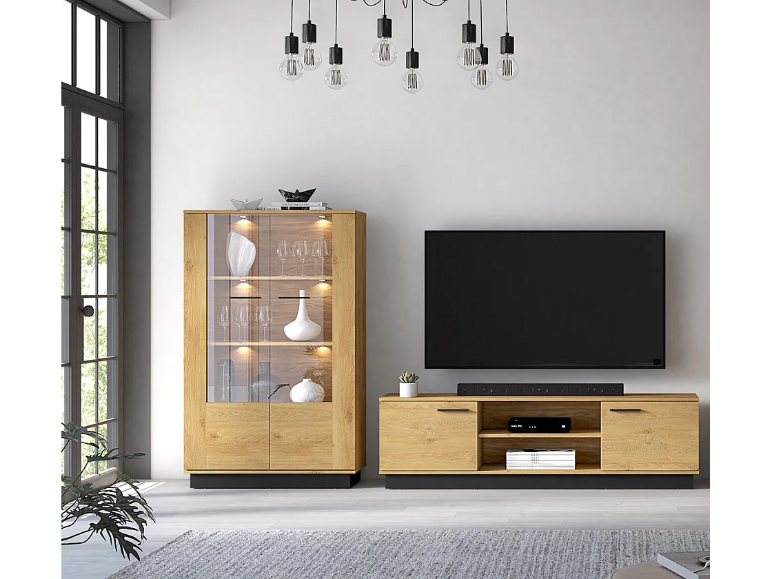 WOHNZIMMER-SET Modesto Eiche Style hell / schwarz 2-teilig