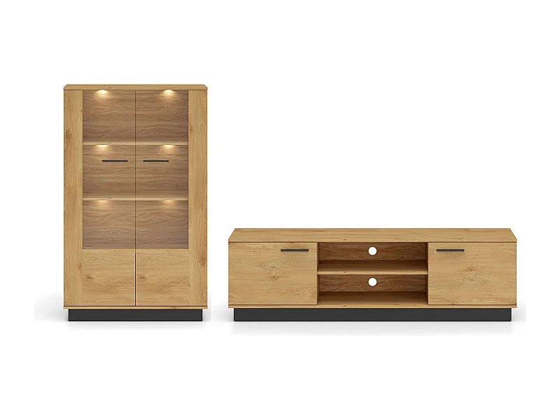 WOHNZIMMER-SET Modesto Eiche Style hell / schwarz 2-teilig