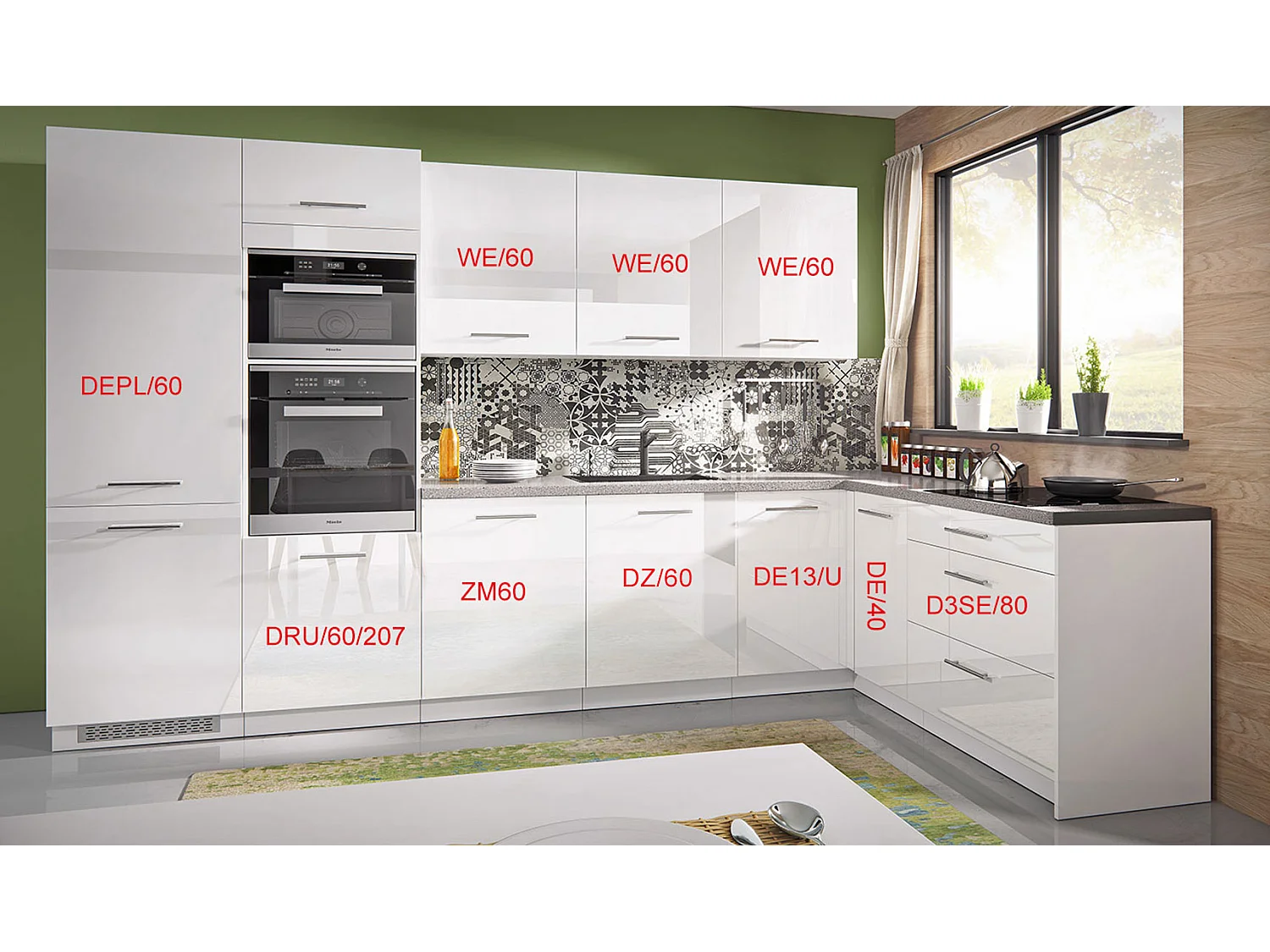 WINKELKÜCHE 10-teilig Essen Trend  perlweiß / weiß 345 / 188 / 207cm