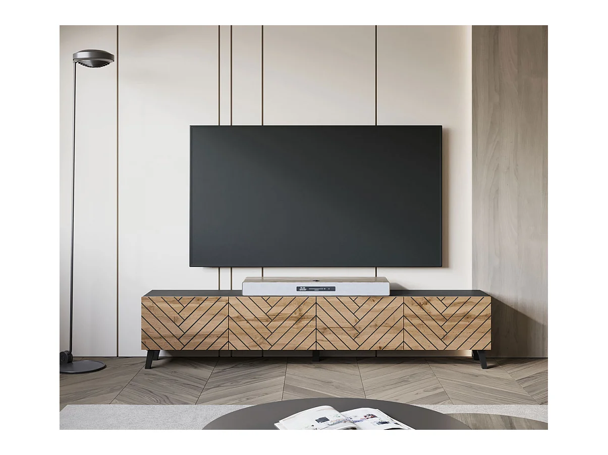 LOWBOARD Phuket Graphit Schwarz / Wotan Eiche Fischgrätenmuster 190 / 32 / 39 cm