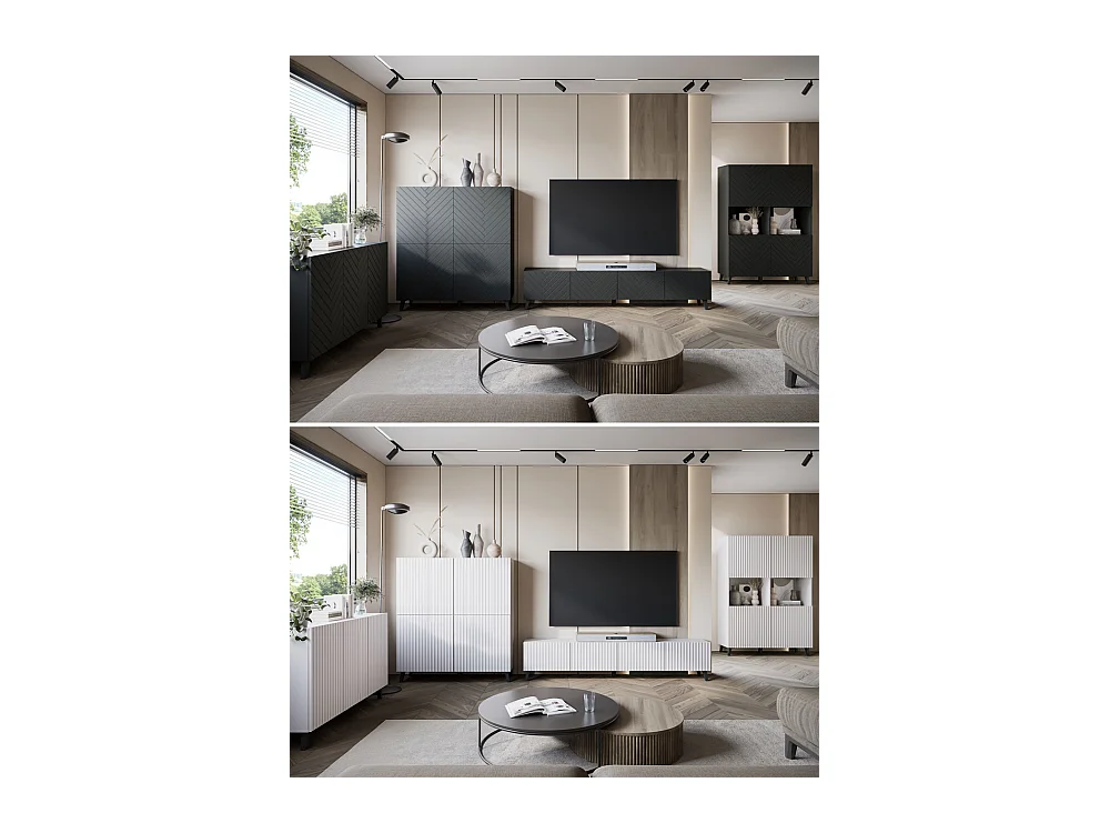 LOWBOARD Phuket Graphit Schwarz / Wotan Eiche Fischgrätenmuster 190 / 32 / 39 cm