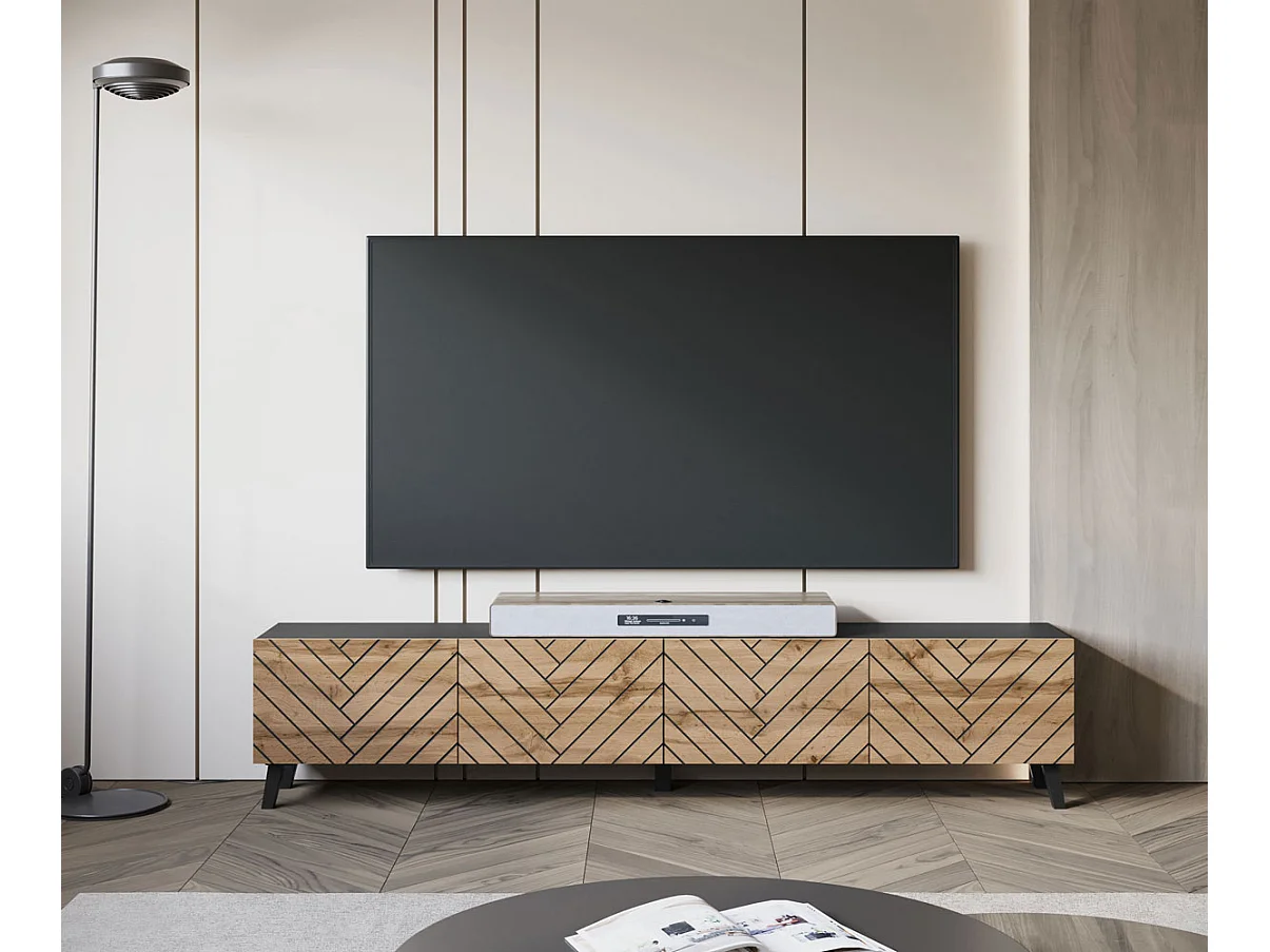 LOWBOARD Phuket Graphit Schwarz / Wotan Eiche Fischgrätenmuster 190 / 32 / 39 cm