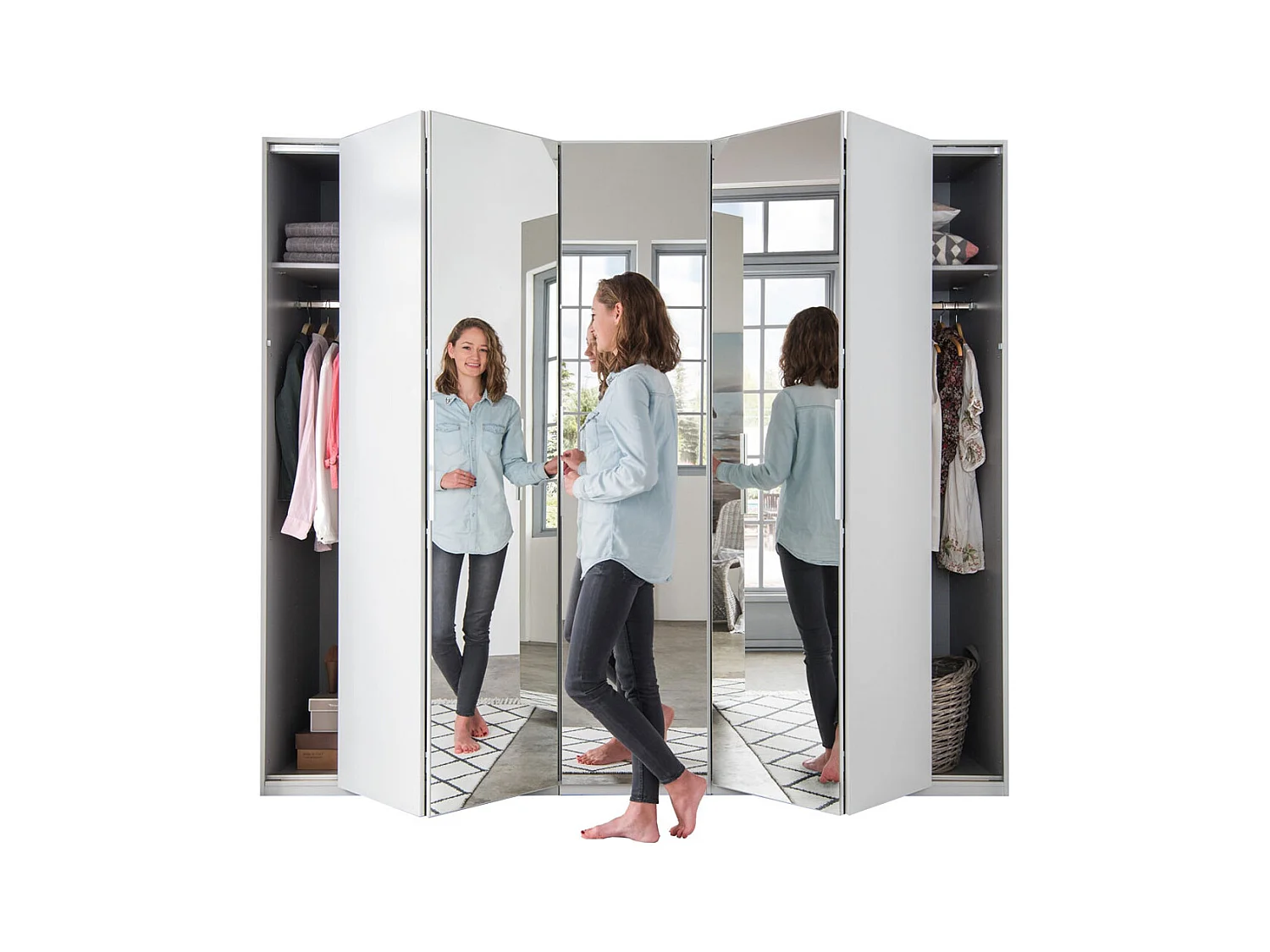 FALT-/ DREHTÜRENSCHRANK Everly weiß / Spiegel 250 / 65 / 216cm