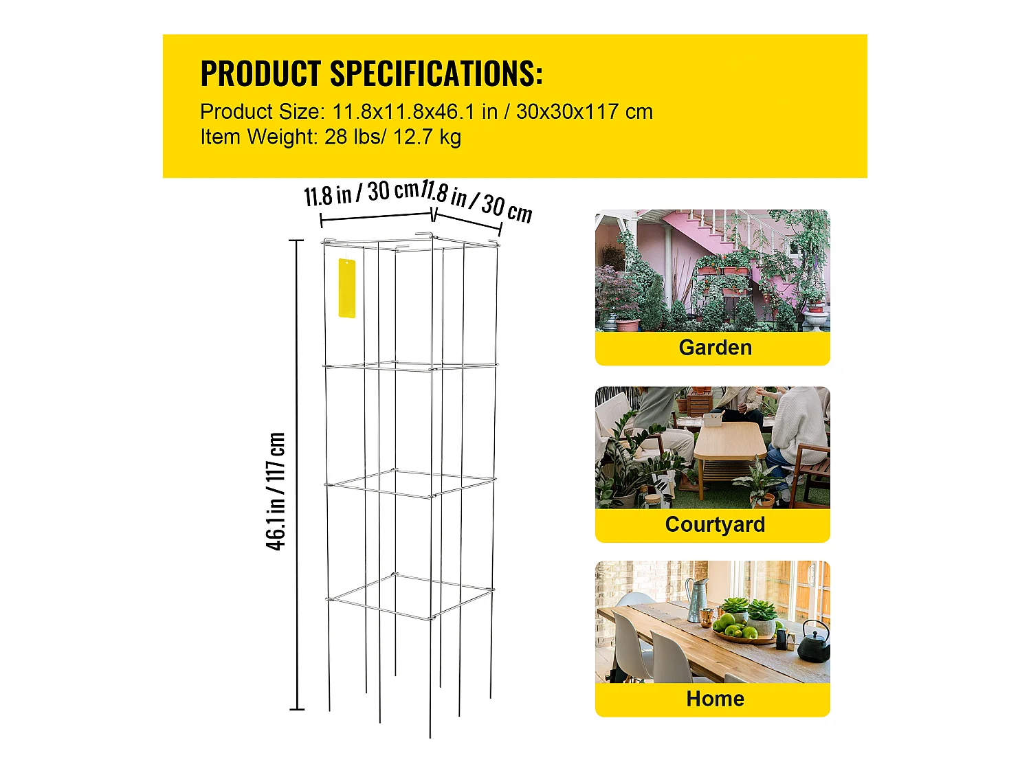 Cages à Tomates SucceBuy Lot de 10 Cages à Tomates, Support Carré en Acier de 116cm pour Plantes de Jardin