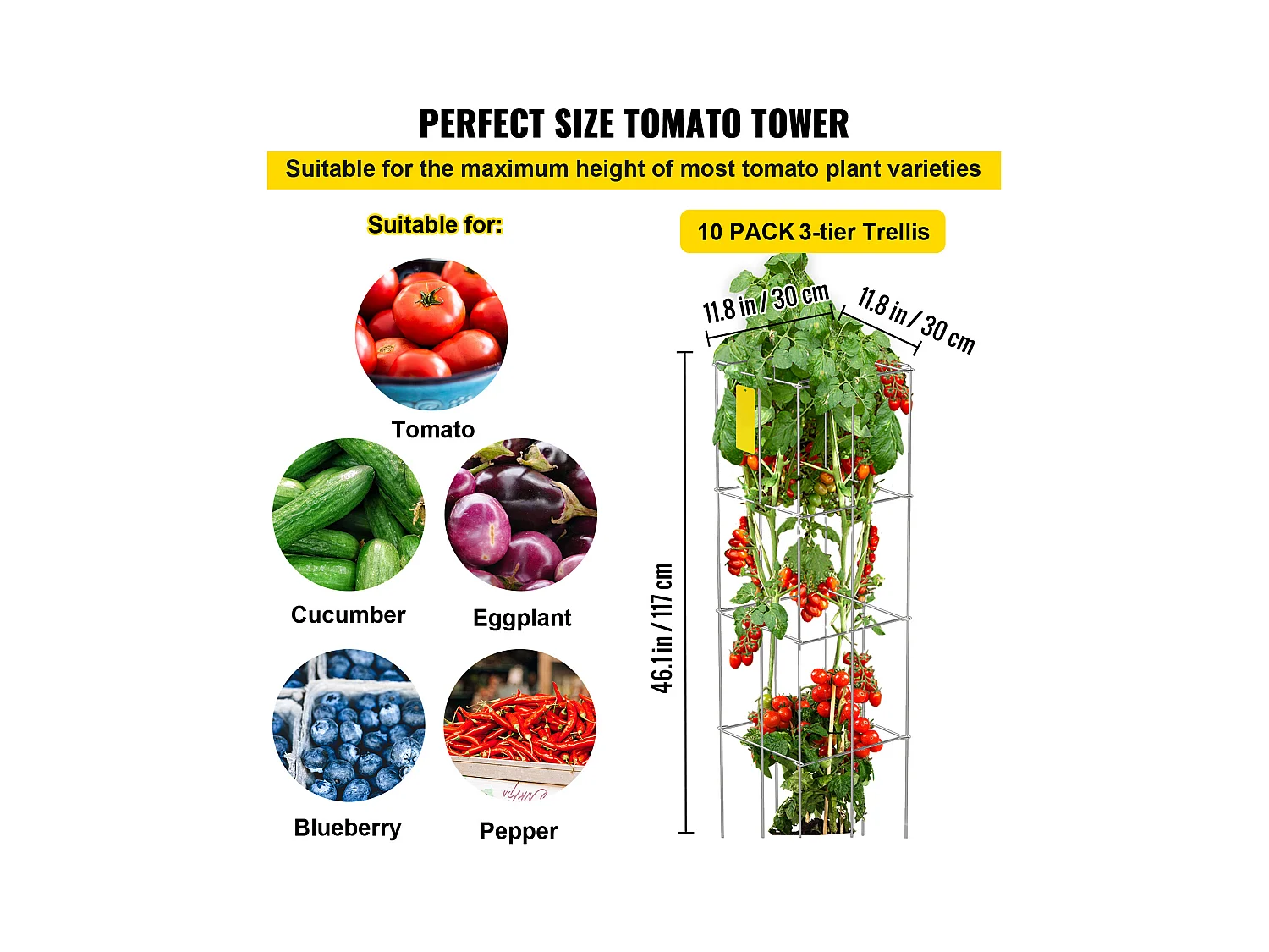 Cages à Tomates SucceBuy Lot de 10 Cages à Tomates, Support Carré en Acier de 116cm pour Plantes de Jardin