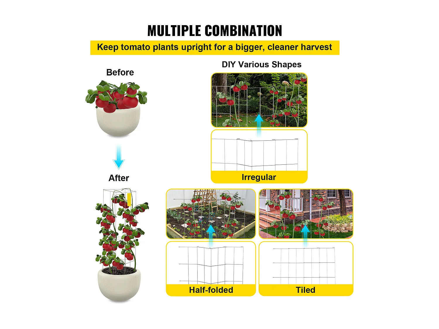 Cages à Tomates SucceBuy Lot de 10 Cages à Tomates, Support Carré en Acier de 116cm pour Plantes de Jardin