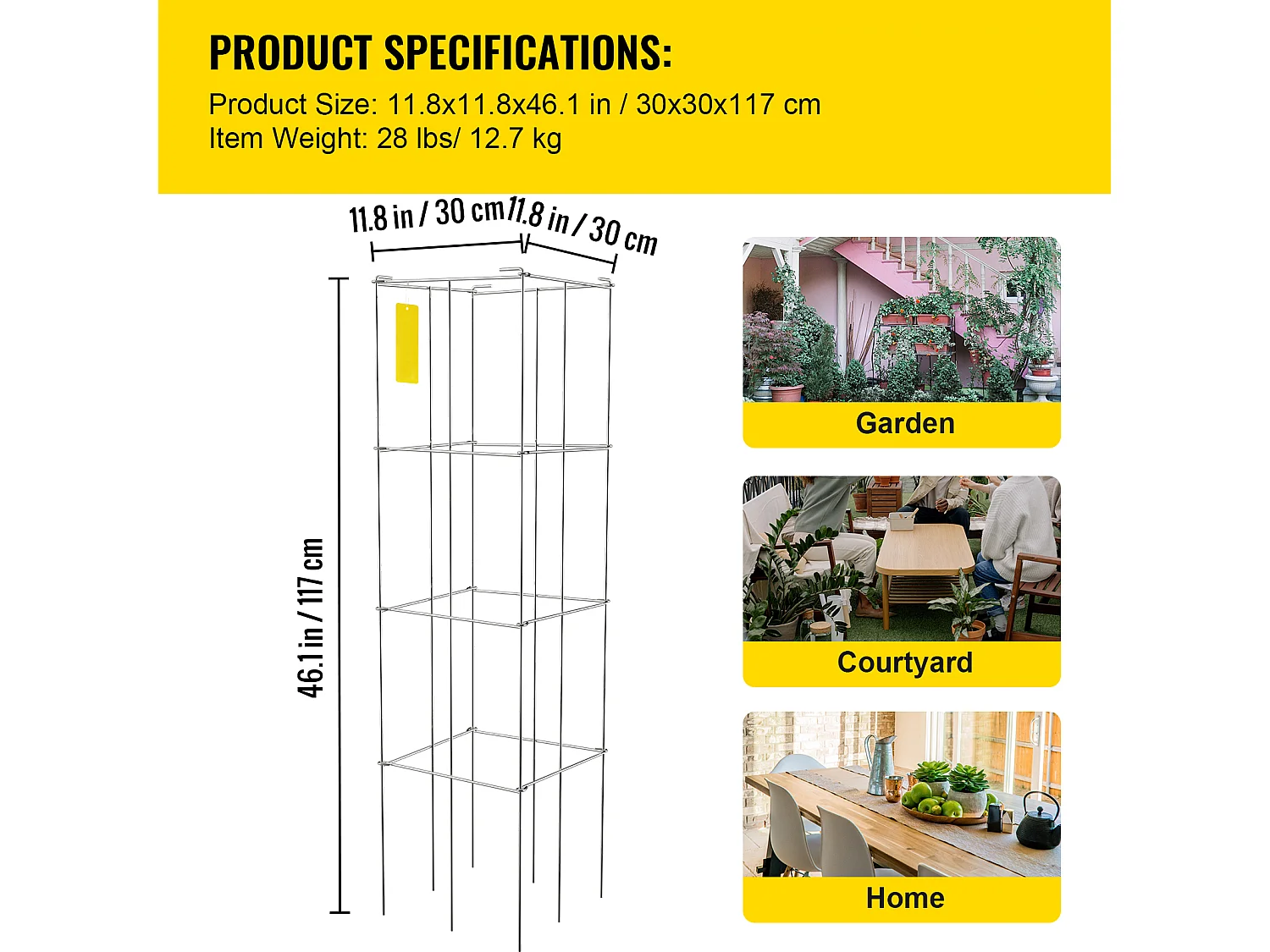 Cages à Tomates SucceBuy Lot de 10 Cages à Tomates, Support Carré en Acier de 116cm pour Plantes de Jardin