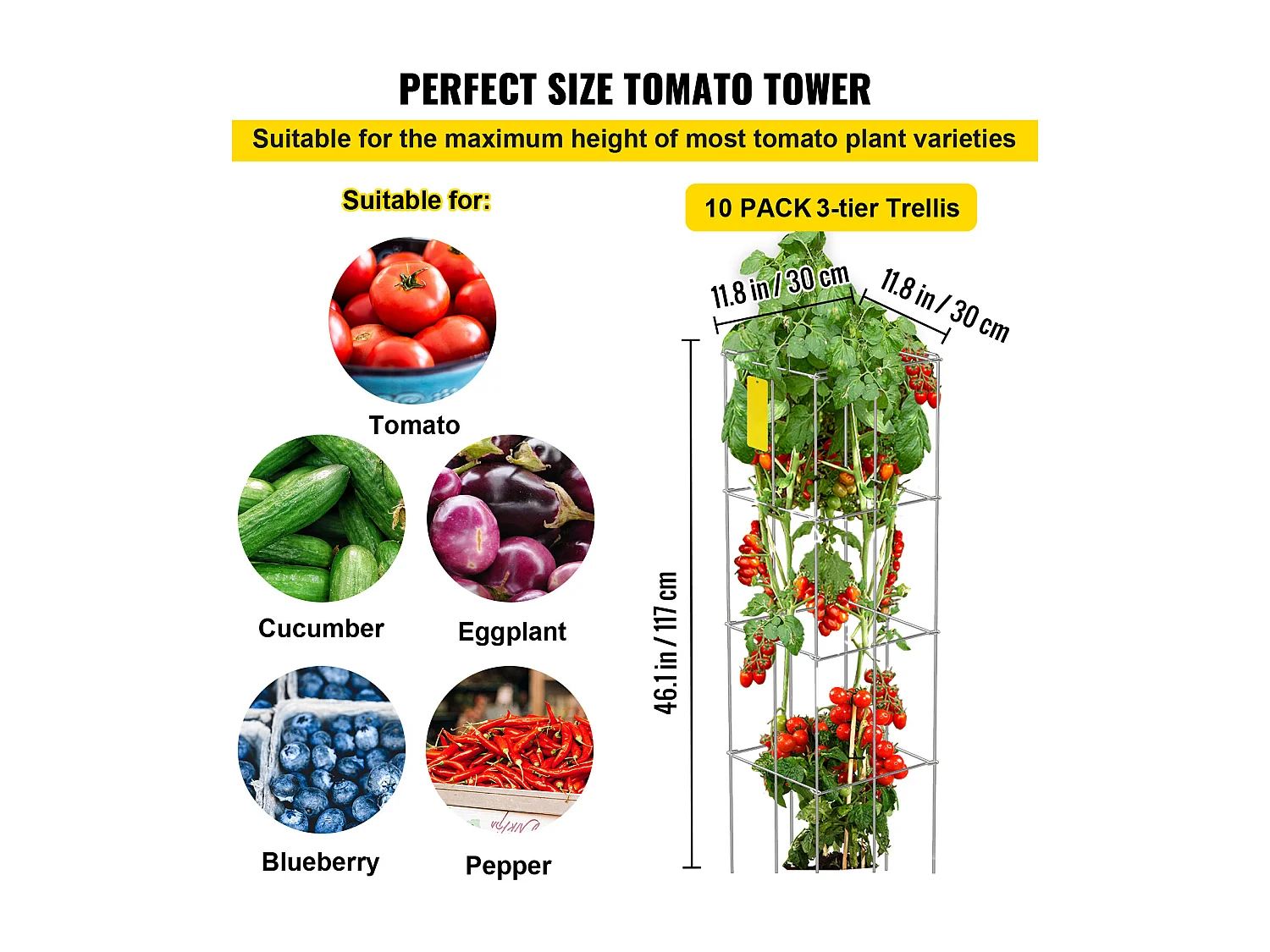 Cages à Tomates SucceBuy Lot de 10 Cages à Tomates, Support Carré en Acier de 116cm pour Plantes de Jardin