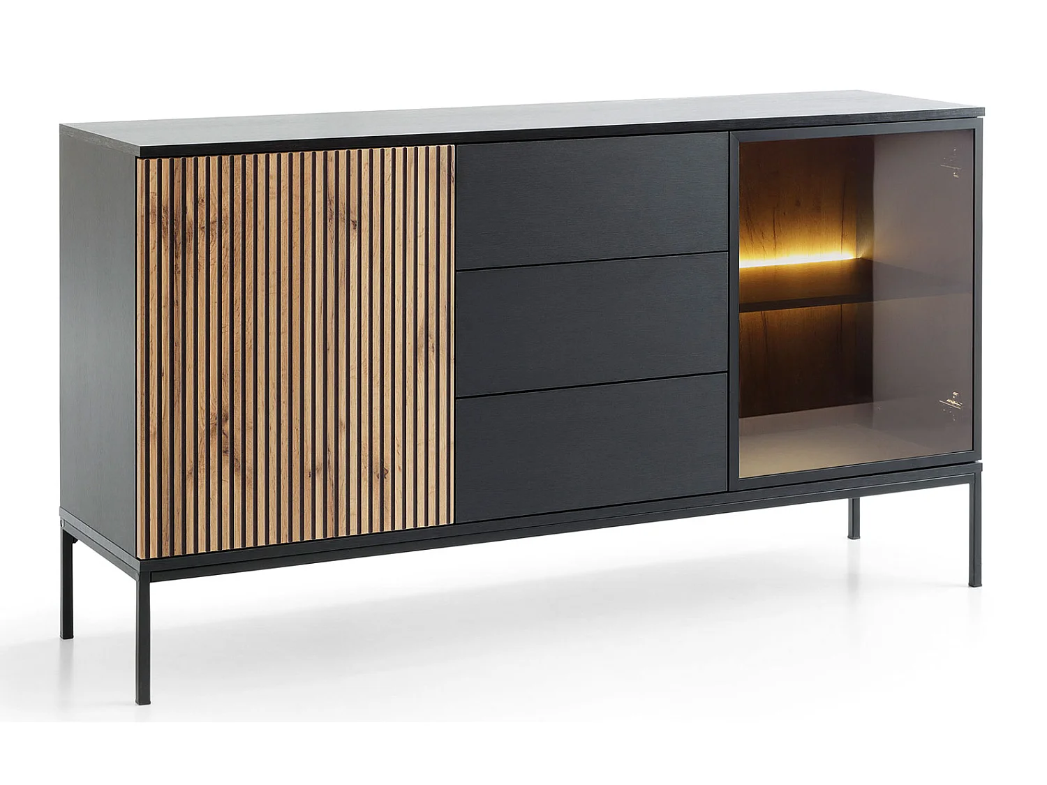 KOMMODE Sento schwarz / Wotan Eiche 154 / 39 / 83cm