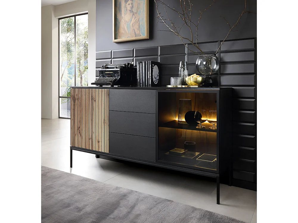 KOMMODE Sento schwarz / Wotan Eiche 154 / 39 / 83cm