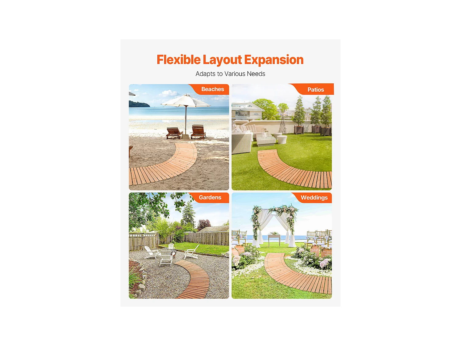 Allée Chemin de Jardin, SucceBuy – Allée de Jardin Incurvée en Bois (216 × 43 cm) – Déroulable