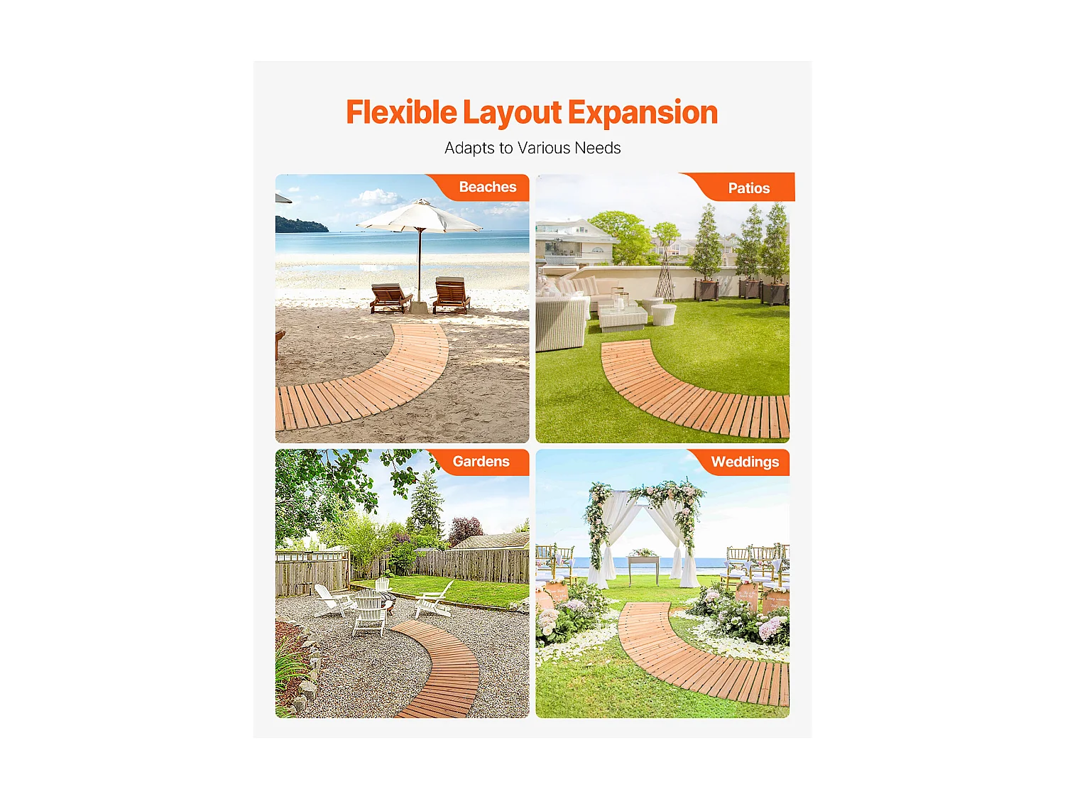 Allée Chemin de Jardin, SucceBuy – Allée de Jardin Incurvée en Bois (216 × 43 cm) – Déroulable