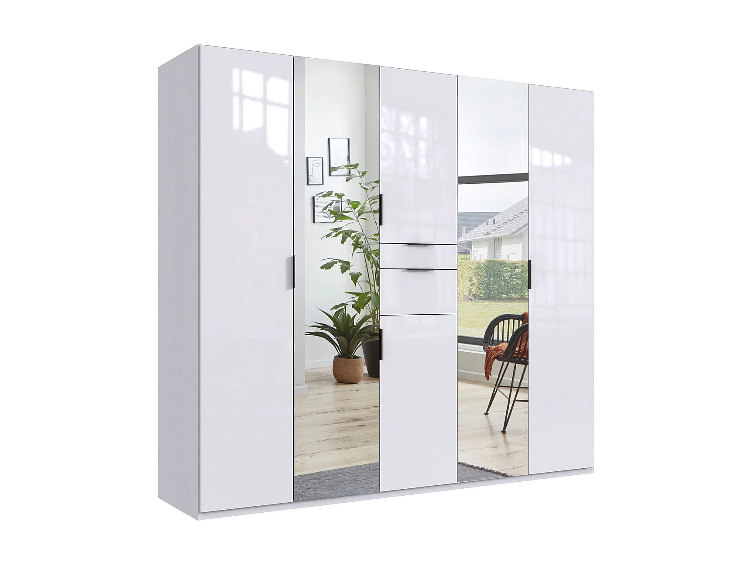 KLEIDERSCHRANK Moldau weiß / weiß Hochglanz 225 / 58 / 208cm