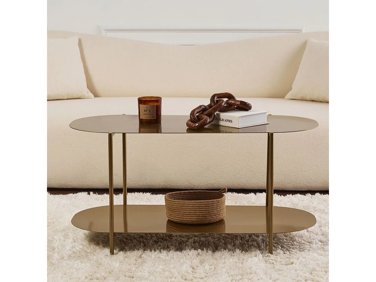 Table basse 2 plateaux avec bords arrondis L100 cm - LIV