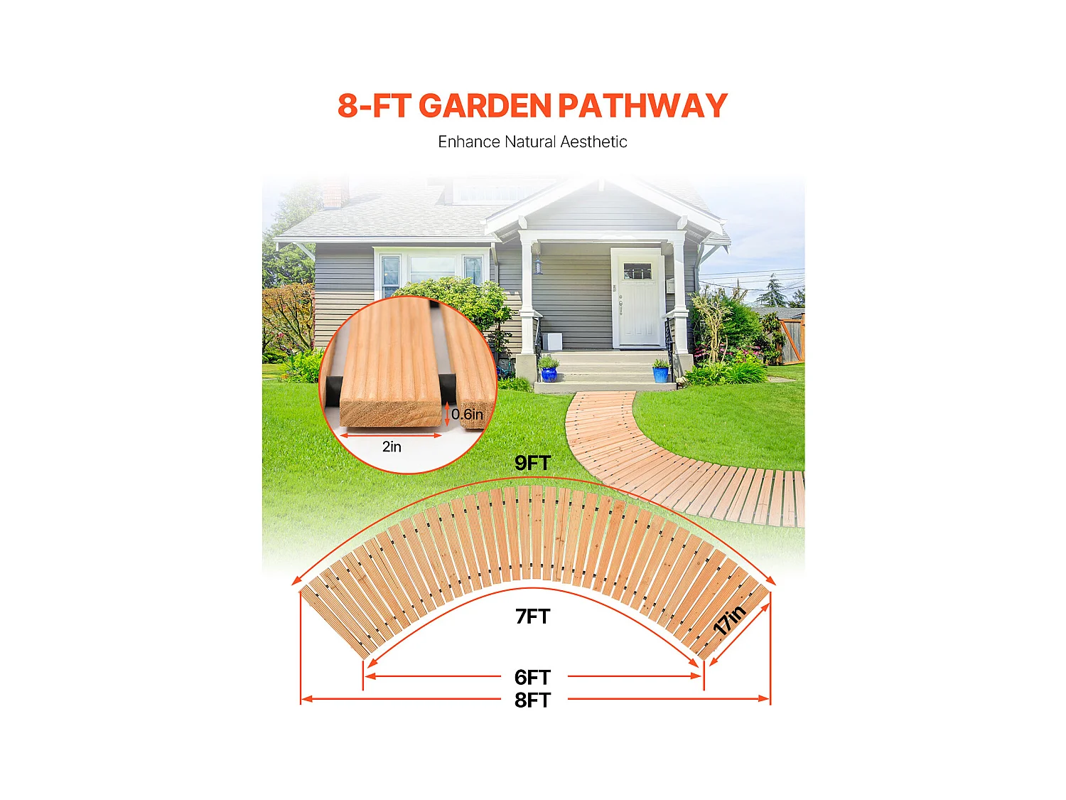 Allée Chemin de Jardin, SucceBuy – Allée de Jardin Incurvée en Bois (244 × 43 cm) – Déroulable