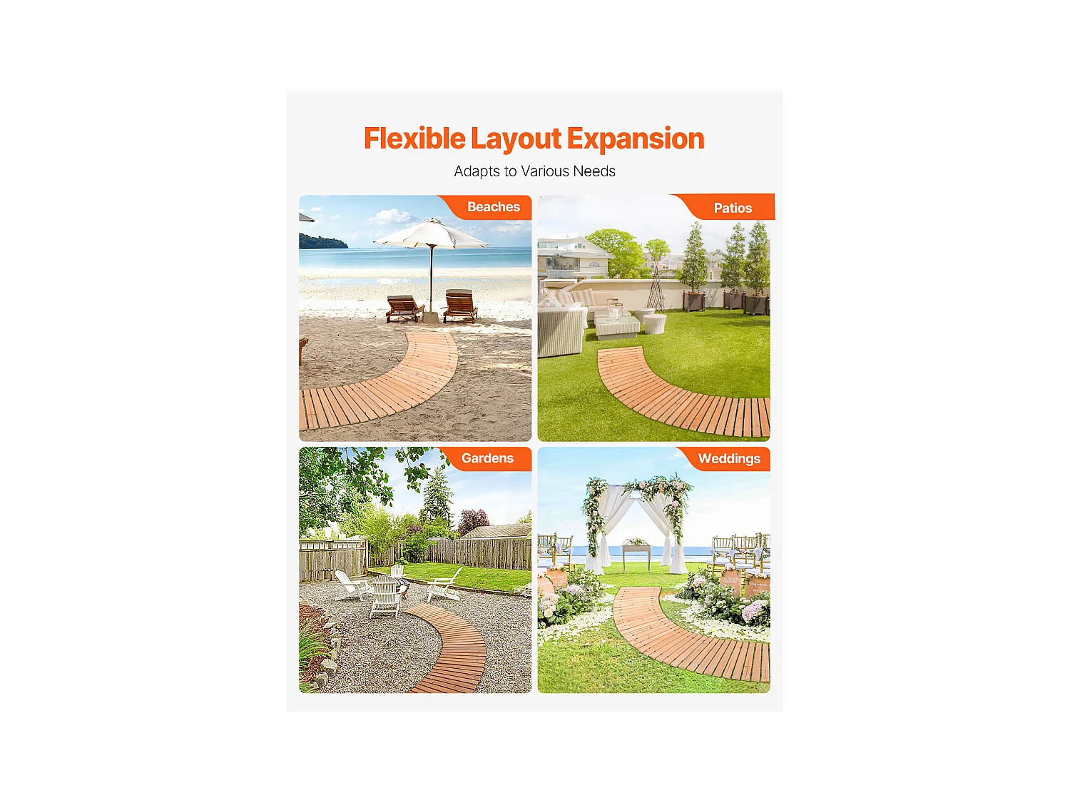 Allée Chemin de Jardin, SucceBuy – Allée de Jardin Incurvée en Bois (244 × 43 cm) – Déroulable