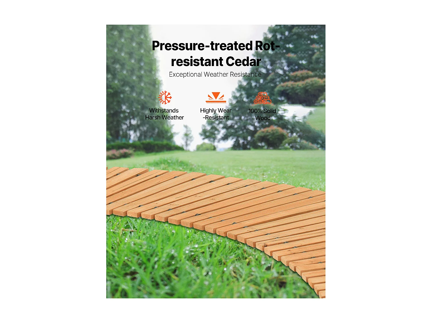 Allée Chemin de Jardin, SucceBuy – Allée de Jardin Incurvée en Bois (244 × 43 cm) – Déroulable