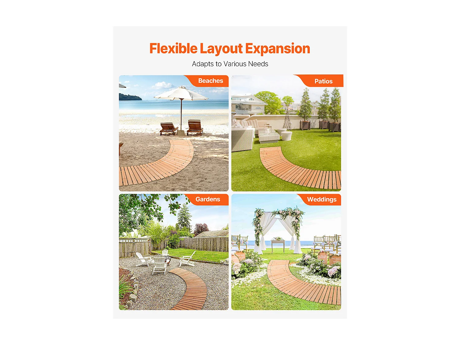 Allée Chemin de Jardin, SucceBuy – Allée de Jardin Incurvée en Bois (244 × 43 cm) – Déroulable