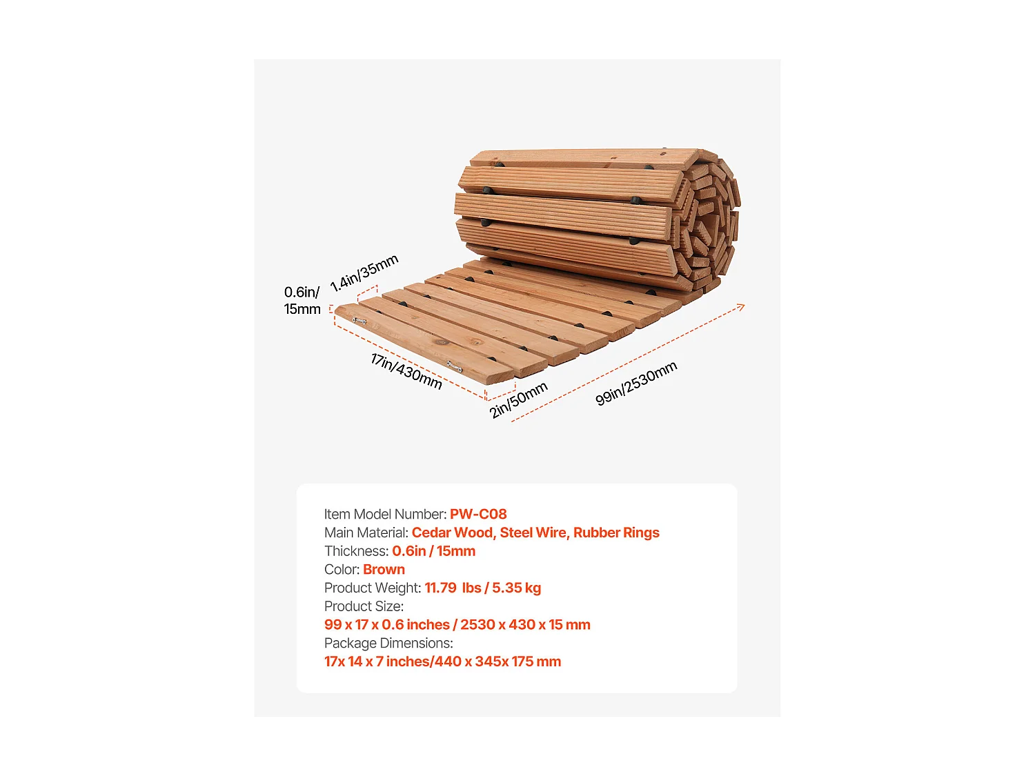 Percorso da Giardino, SucceBuy – Percorso da Giardino Curvo in Legno (244 × 43 cm) – Arrotolare