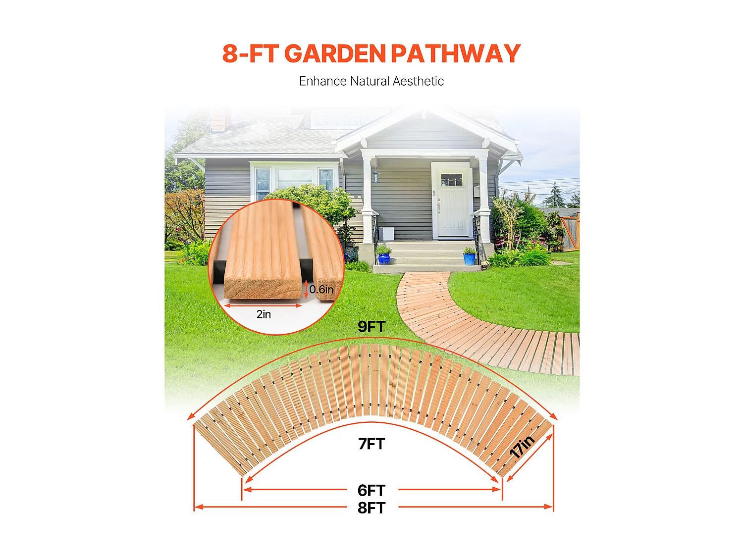 Percorso da Giardino, SucceBuy – Percorso da Giardino Curvo in Legno (244 × 43 cm) – Arrotolare